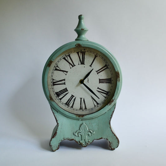 Tabletop Turquoise Teal Blue Clock Working Vintage Style