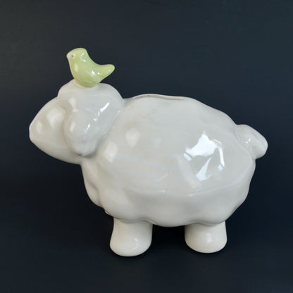 Pottery Barn Kids Sheep Lamb Piggy Bank White Ceramic READ