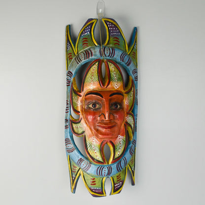 Handpainted Carved Wooden Mask Sun Colorful Mexico?