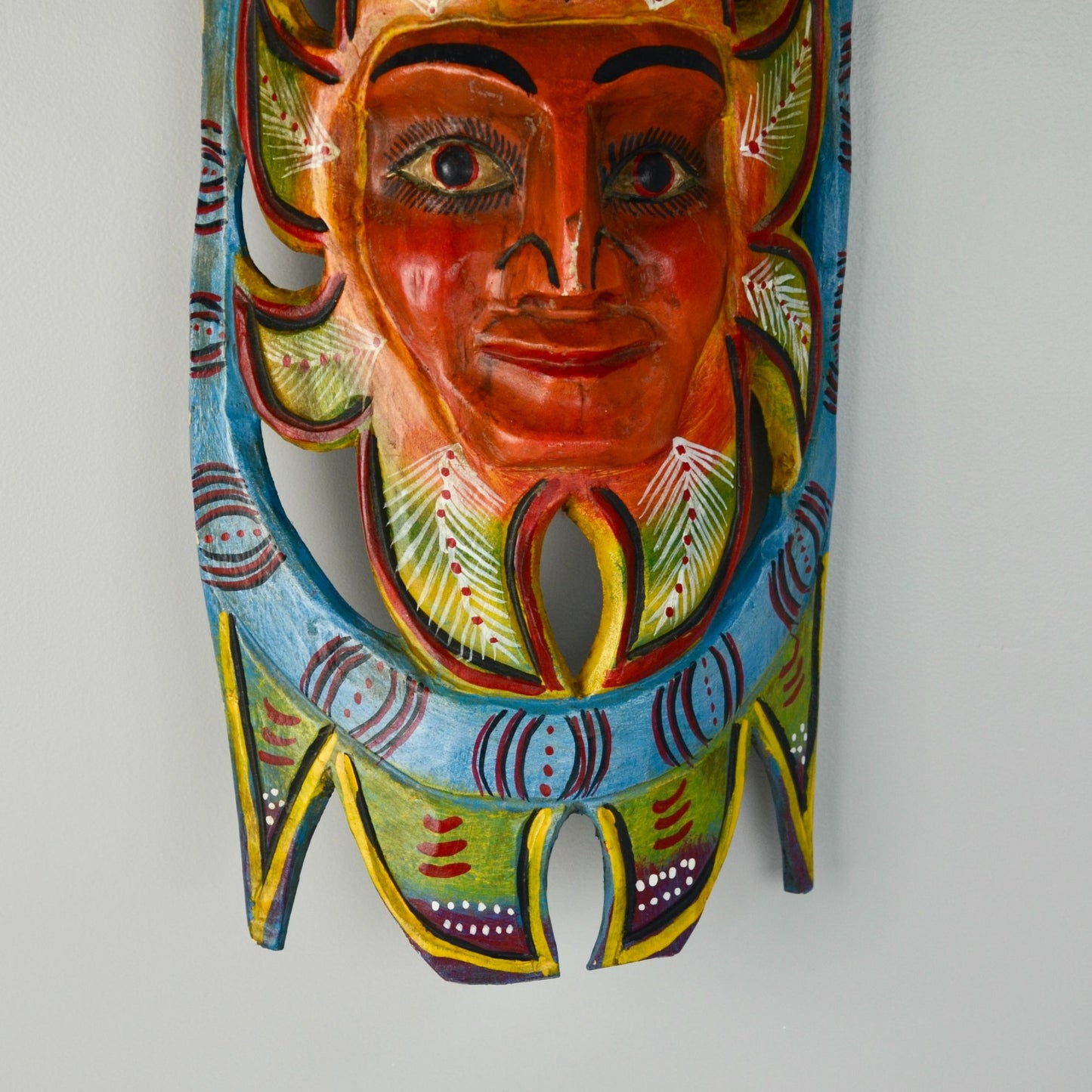 Handpainted Carved Wooden Mask Sun Colorful Mexico?