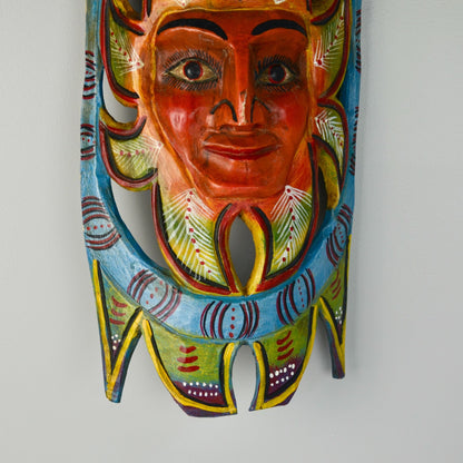 Handpainted Carved Wooden Mask Sun Colorful Mexico?