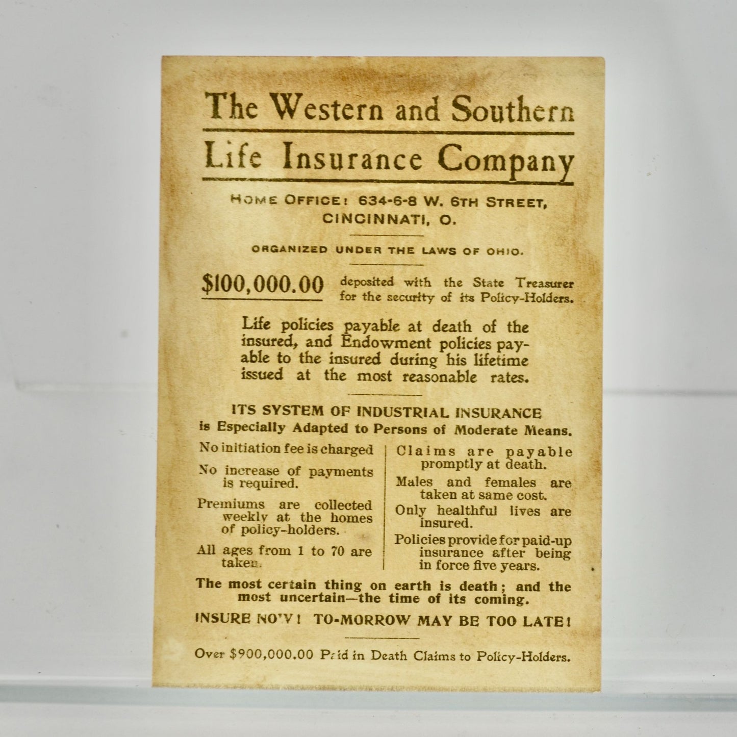 Western Southern Life Insurance Company Victorian Trading Card Antique