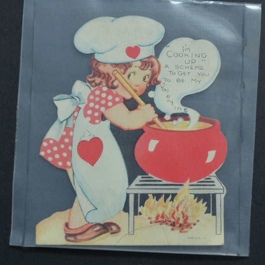 Vintage Valentine I'm Cooking Up A Scheme USA Girl Soup Pot