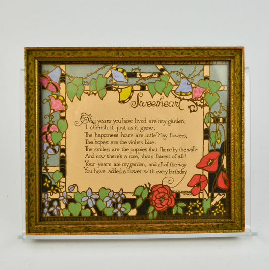 Vintage Framed Sweetheart Poem Gold Detail Floral