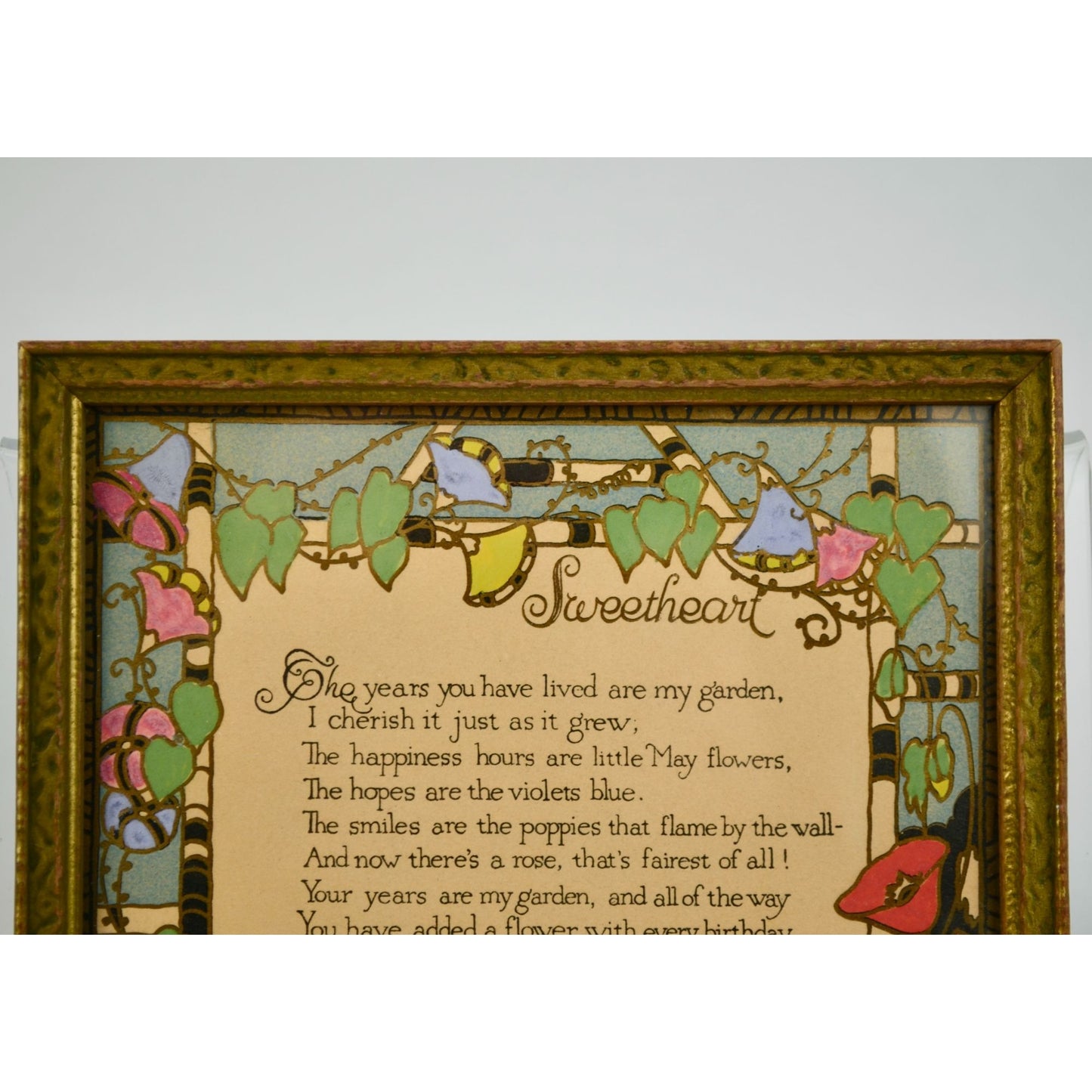 Vintage Framed Sweetheart Poem Gold Detail Floral