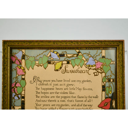 Vintage Framed Sweetheart Poem Gold Detail Floral