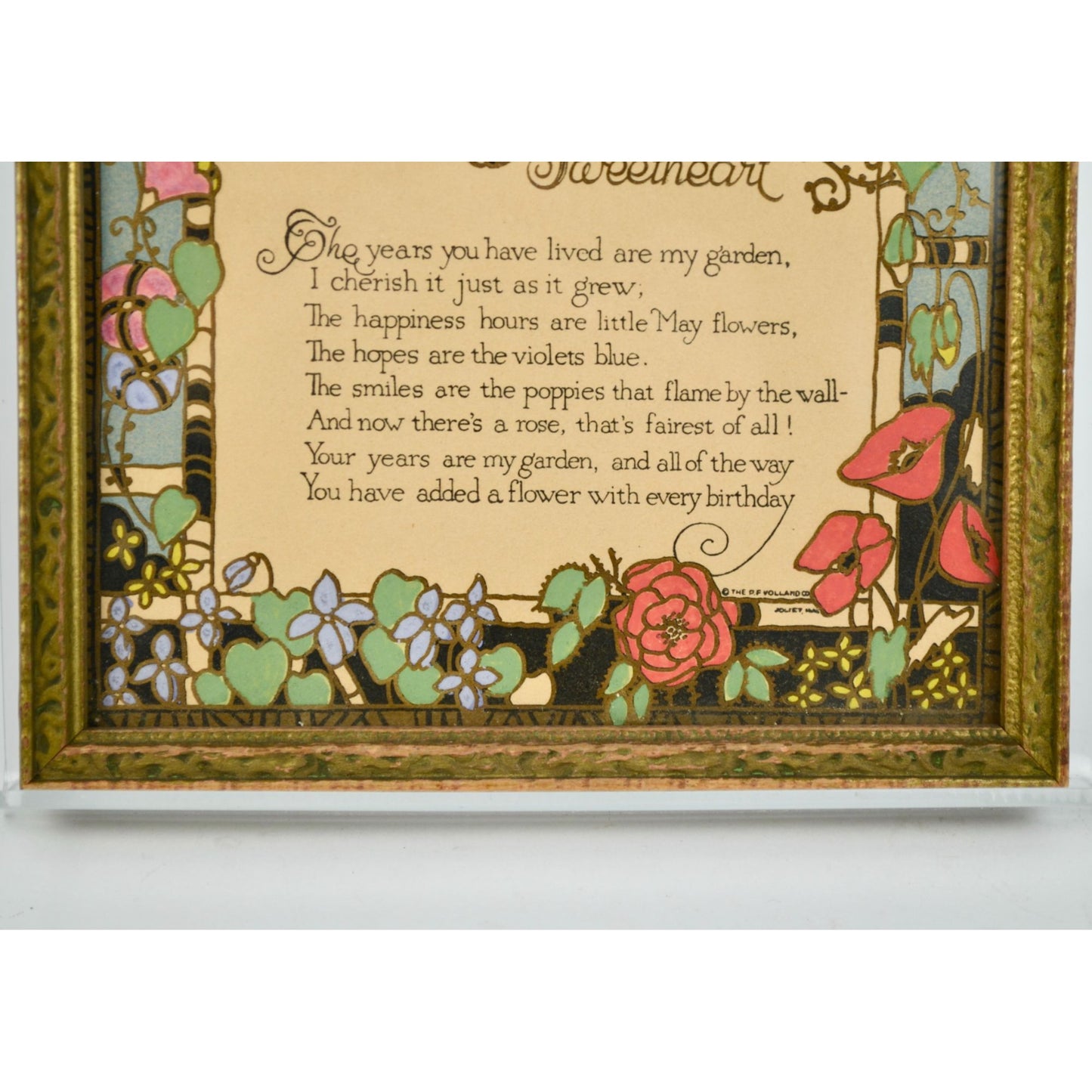Vintage Framed Sweetheart Poem Gold Detail Floral