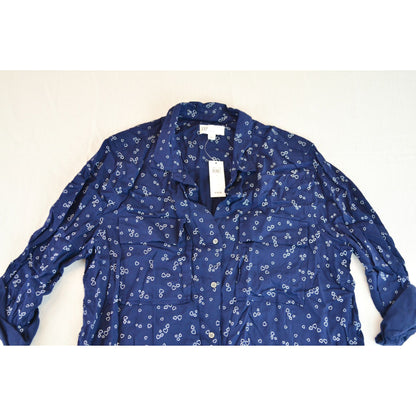 GAP Print Utility Drapy Boyfriend Shirt Tiny Heart White Blue New Large