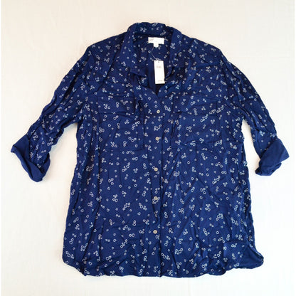 GAP Print Utility Drapy Boyfriend Shirt Tiny Heart White Blue New Large