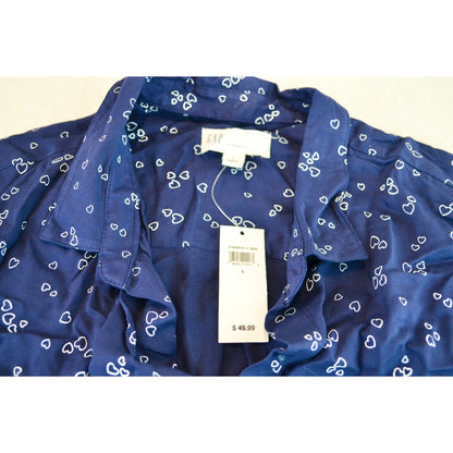 GAP Print Utility Drapy Boyfriend Shirt Tiny Heart White Blue New Large