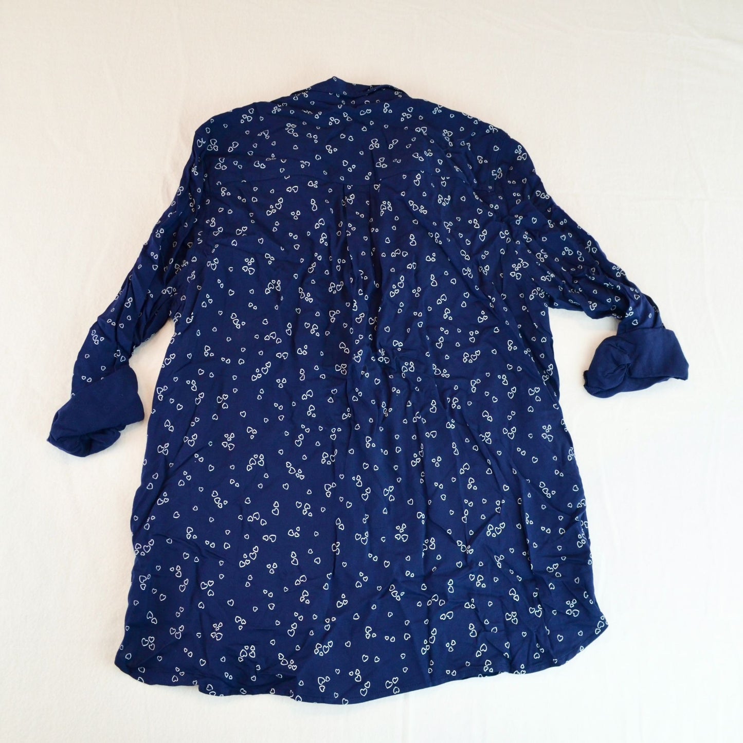 GAP Print Utility Drapy Boyfriend Shirt Tiny Heart White Blue New Large