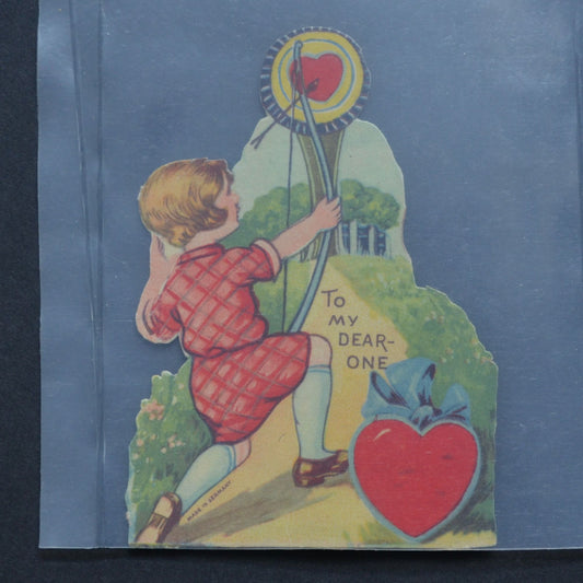 Vintage Valentine Card Germany To My Dear One Girl Bow Arrow