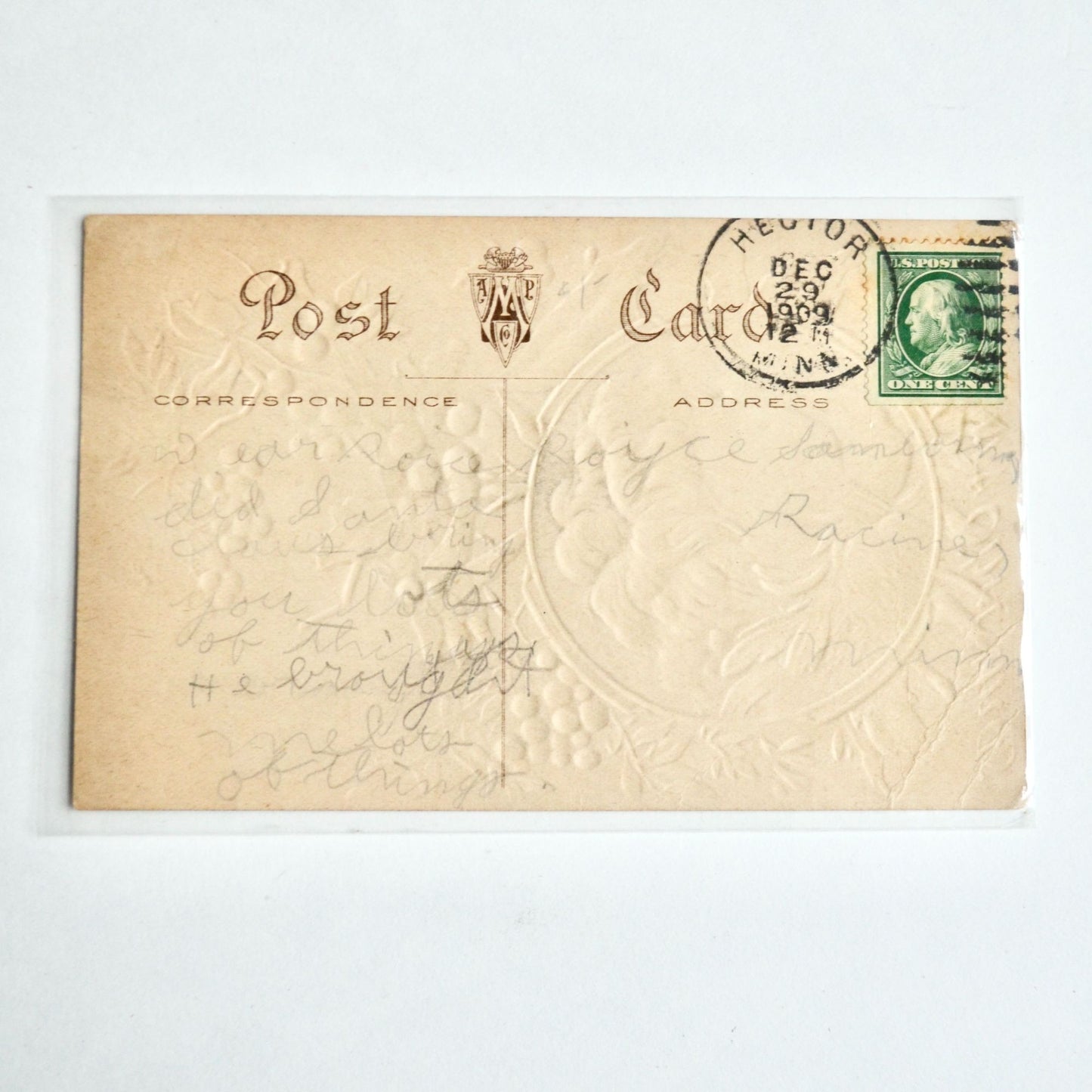 1909 Antique Christmas Postcard Lady Berries