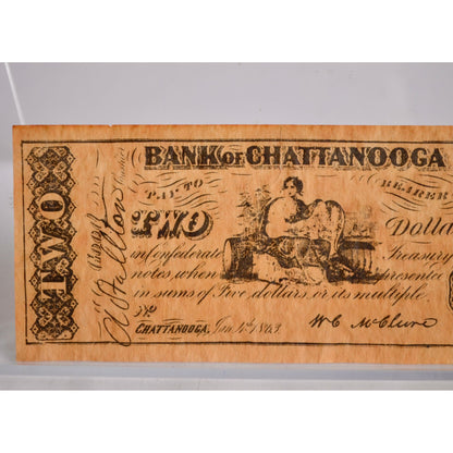 Bank of Chattanooga $2 Confederate Bill Reproduction 1863