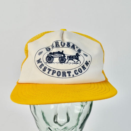 Derosa's Westport Conn. Yellow Trucker Hat Vintage Horse Buggy