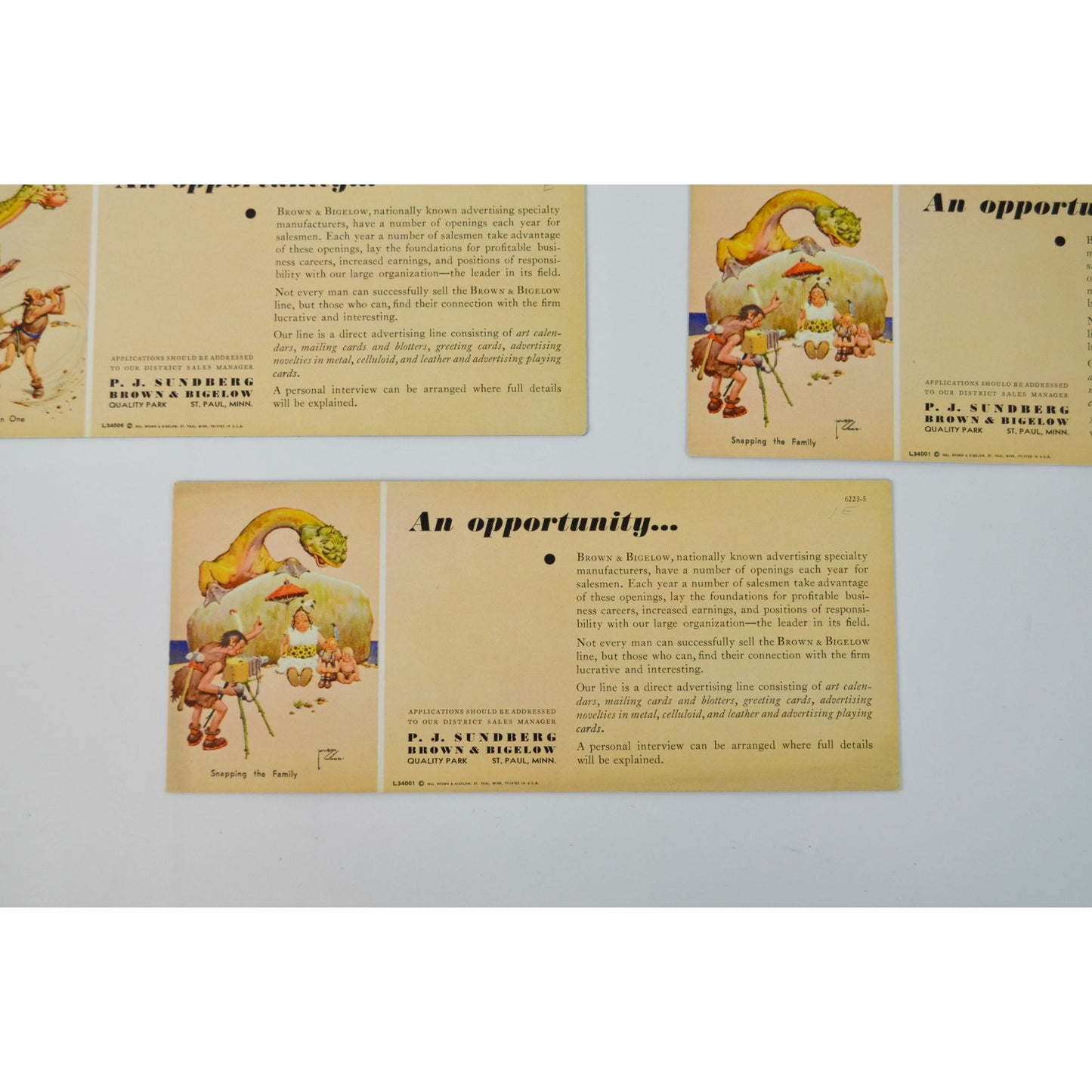 5 Vintage 1933 Brown & Bigelow Ink Blotters Prehistoric Dinosaurs Cavemen Lot-2