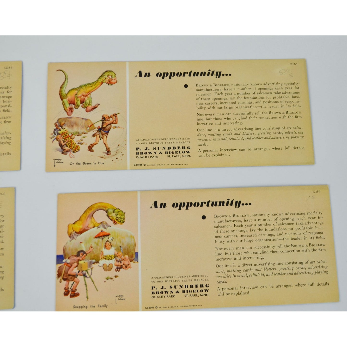 5 Vintage 1933 Brown & Bigelow Ink Blotters Prehistoric Dinosaurs Cavemen Lot-2