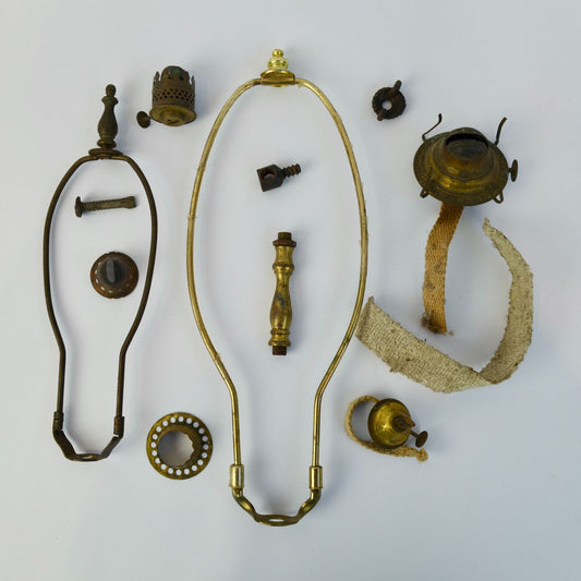 Lot Vintage Oil Lamp Parts Burners Wicks Harps Miscellaneous FOR PARTS OR REPAIR