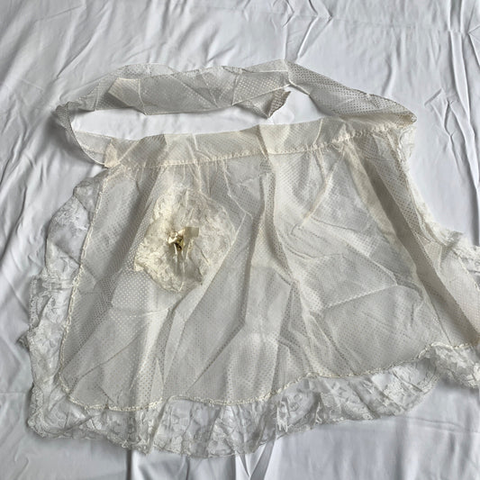 Vintage White Sheer Lace Half Apron with Gold Bell