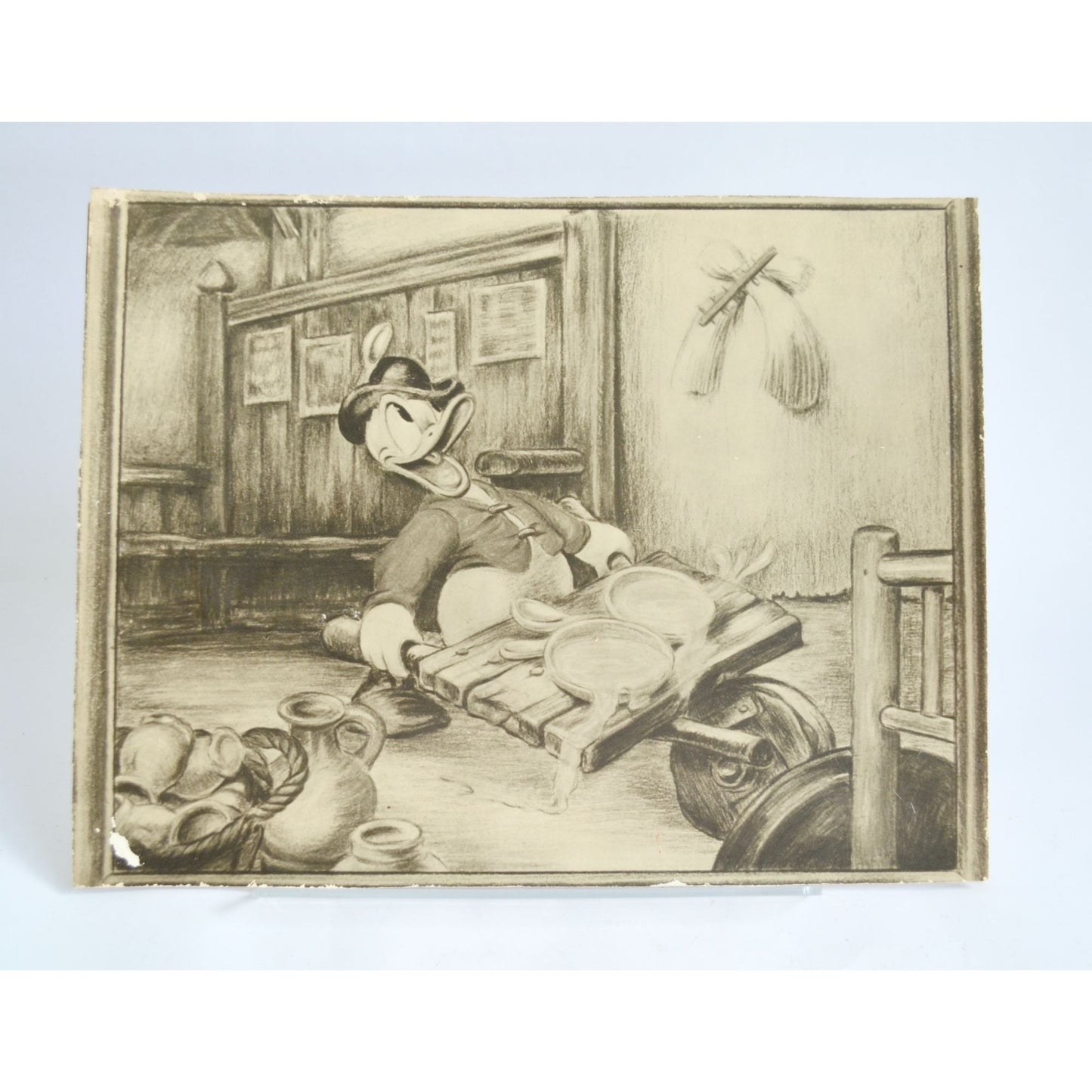 Disney Donald Duck "Soup's On" Vintage Black & White Print