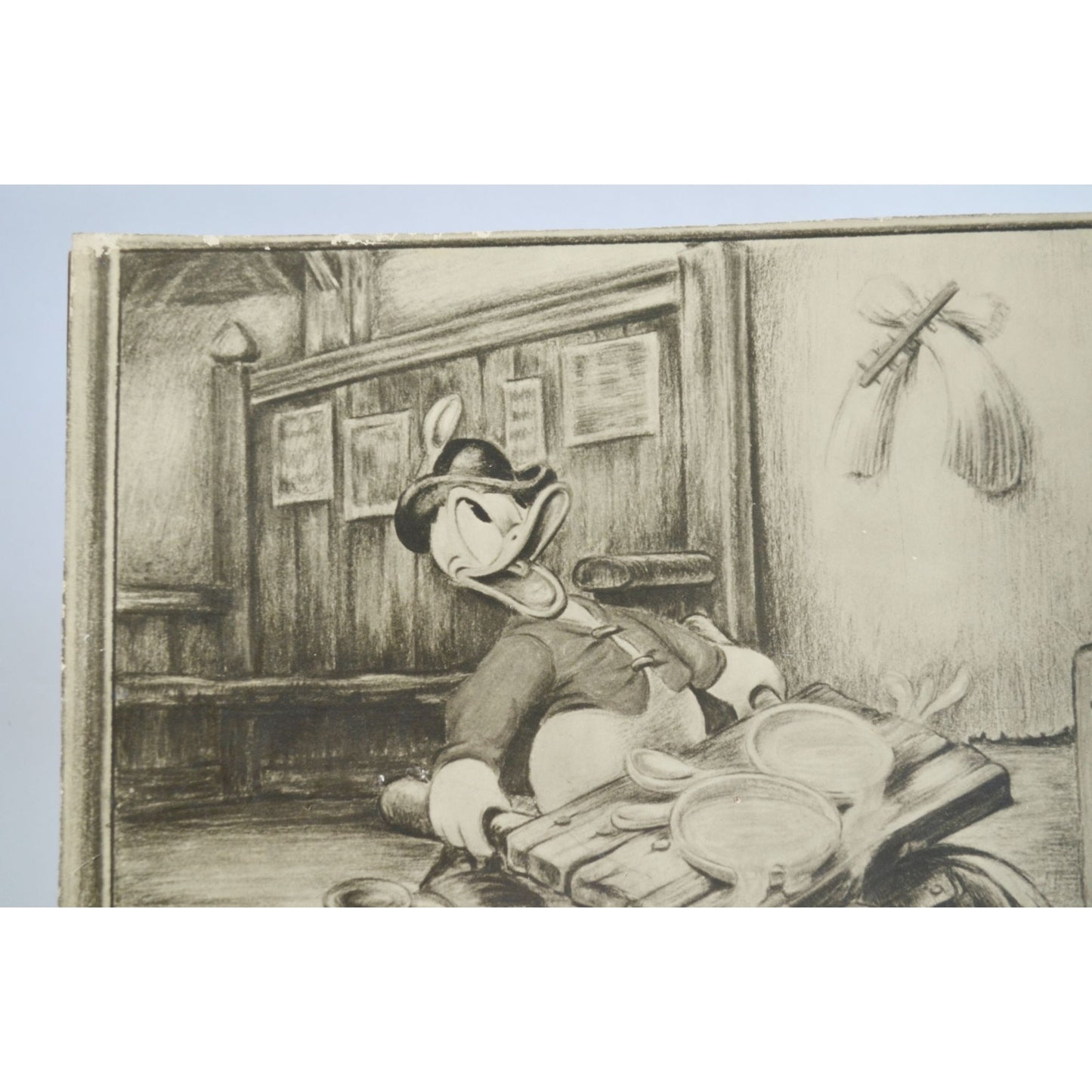 Disney Donald Duck "Soup's On" Vintage Black & White Print