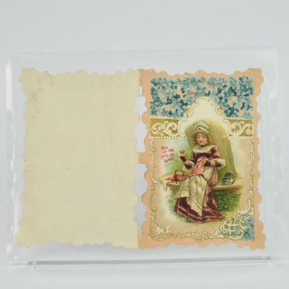 Vintage Valentine's Day Card Girl Sewing