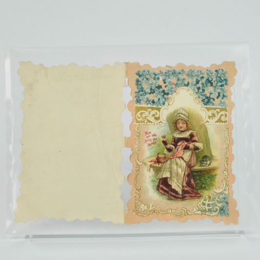 Vintage Valentine's Day Card Girl Sewing