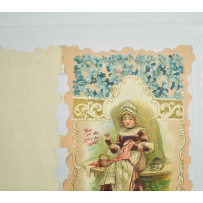 Vintage Valentine's Day Card Girl Sewing