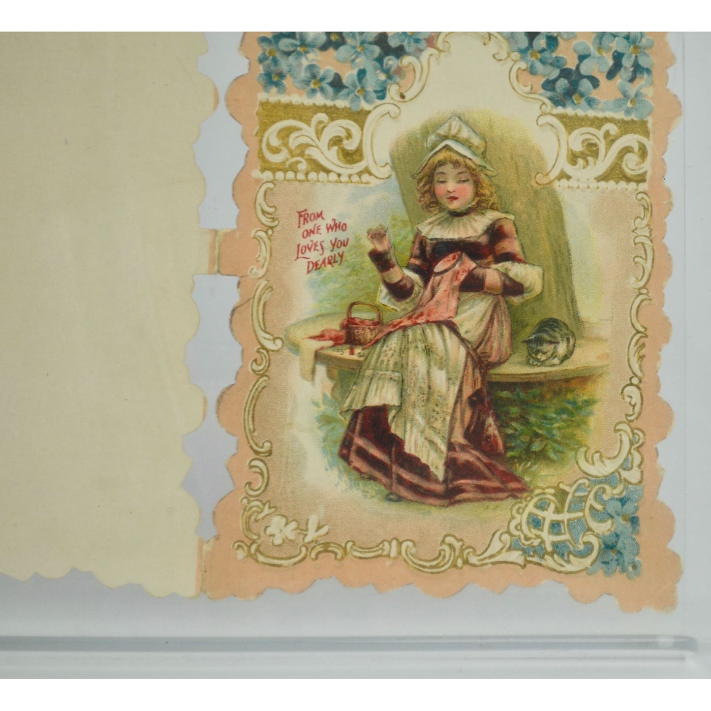 Vintage Valentine's Day Card Girl Sewing