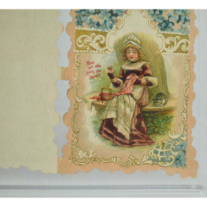 Vintage Valentine's Day Card Girl Sewing