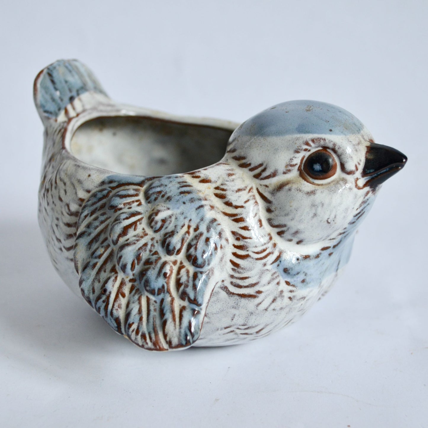 Vintage Chubby Blue Bird Planter Ceramic