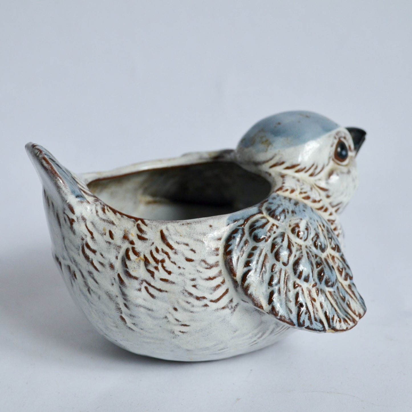Vintage Chubby Blue Bird Planter Ceramic
