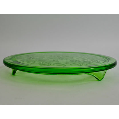 Jeannette Cake Plate Sunflower Uranium Vaseline Glass Vintage 10"