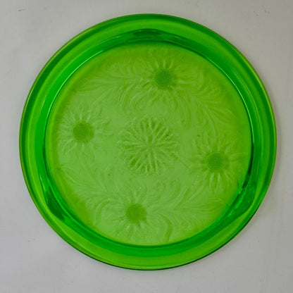 Jeannette Cake Plate Sunflower Uranium Vaseline Glass Vintage 10"