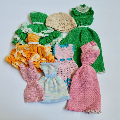 Vintage Hand Crochet 12" Doll Barbie Skipper Dresses & Shawl Lot