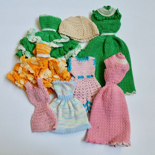 Vintage Hand Crochet 12" Doll Barbie Skipper Dresses & Shawl Lot