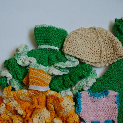 Vintage Hand Crochet 12" Doll Barbie Skipper Dresses & Shawl Lot