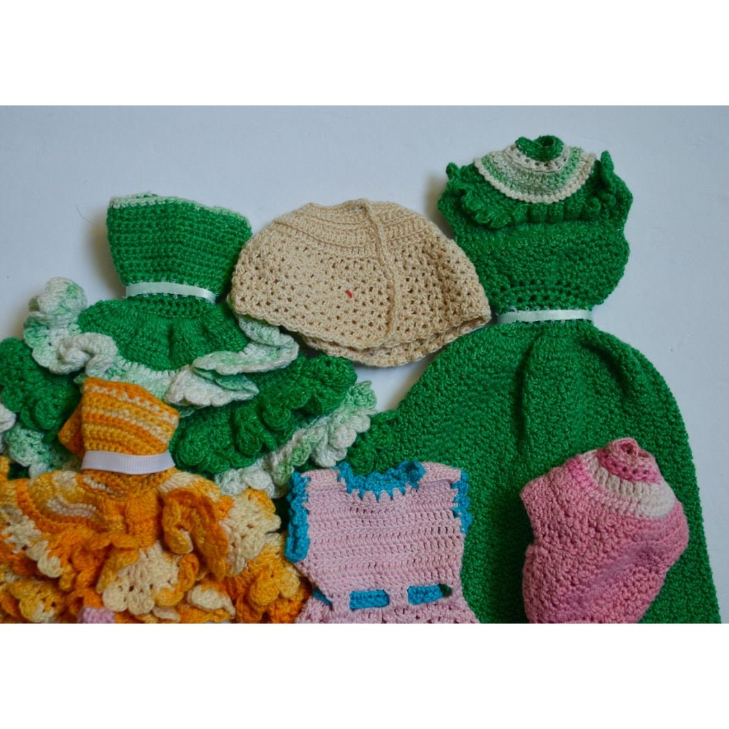 Vintage Hand Crochet 12" Doll Barbie Skipper Dresses & Shawl Lot