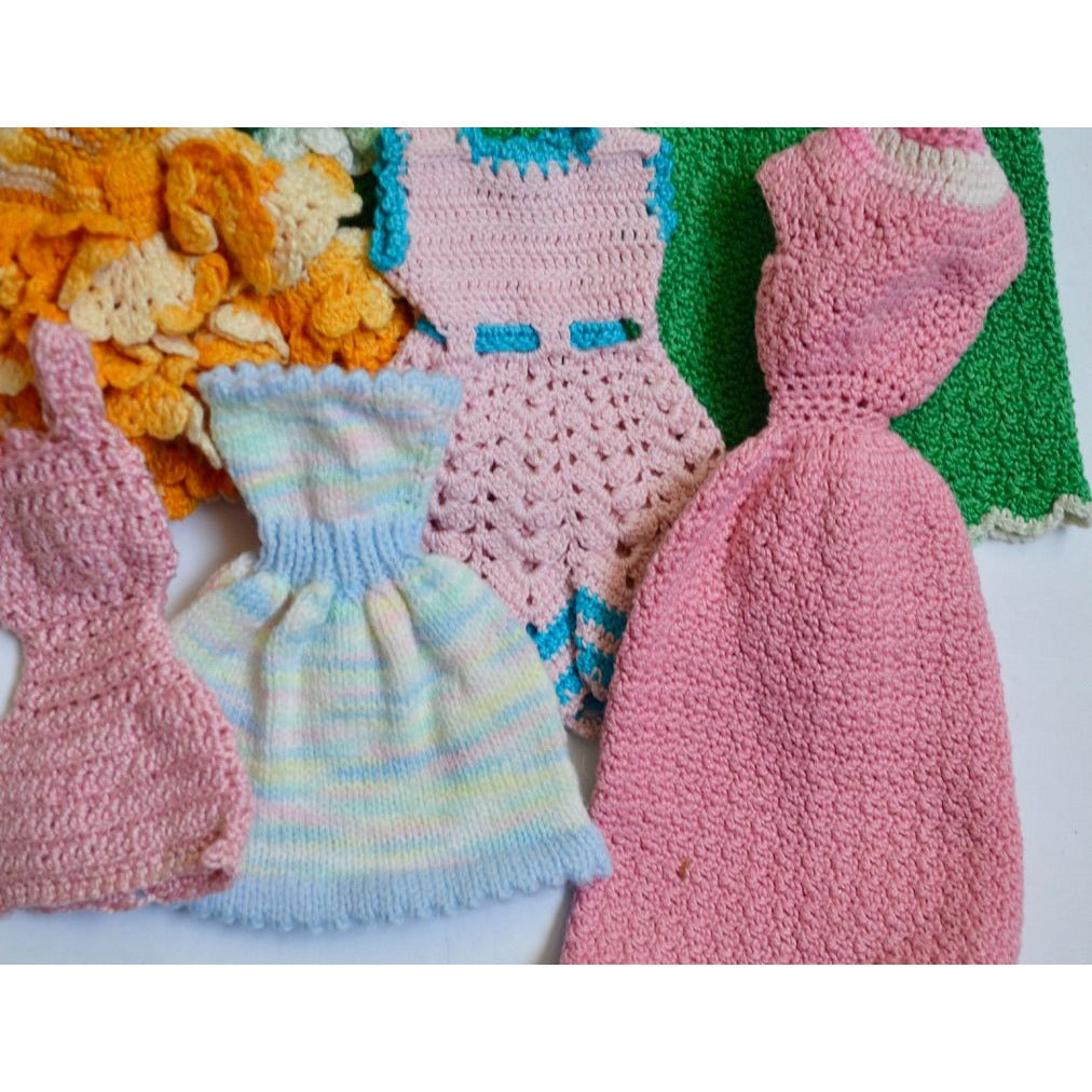 Vintage Hand Crochet 12" Doll Barbie Skipper Dresses & Shawl Lot