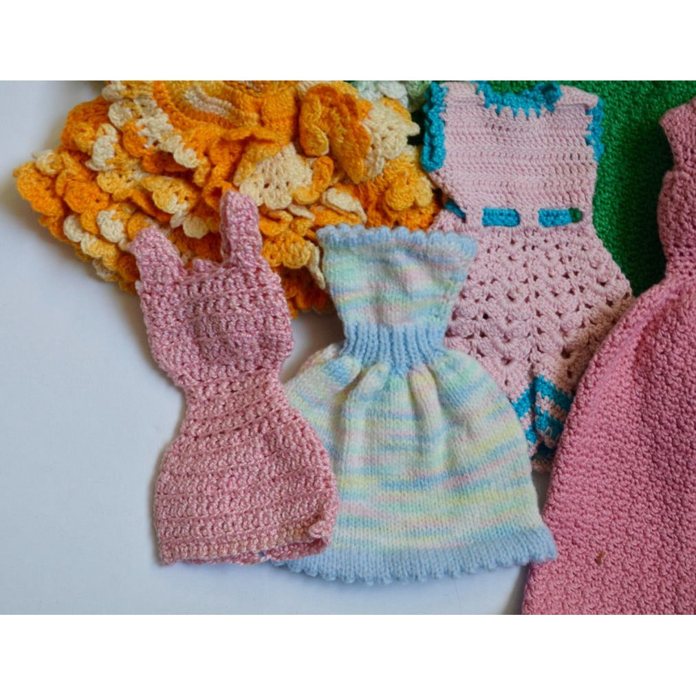 Vintage Hand Crochet 12" Doll Barbie Skipper Dresses & Shawl Lot