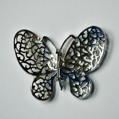 Vintage Silver Tone Large Filigree Butterfly Brooch Pin