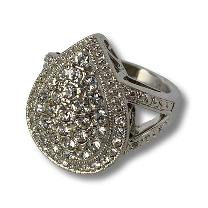 New Genuine Diamond & Crystal Teardrop Ring Silver Size 5