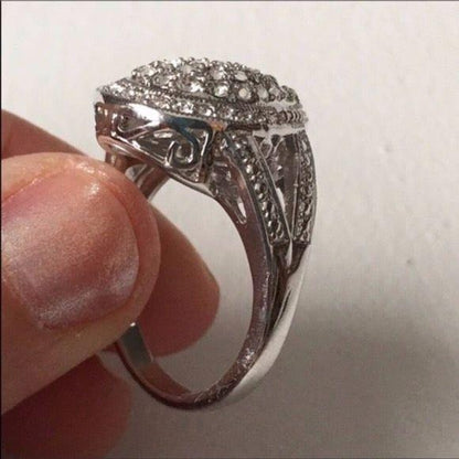 New Genuine Diamond & Crystal Teardrop Ring Silver Size 5