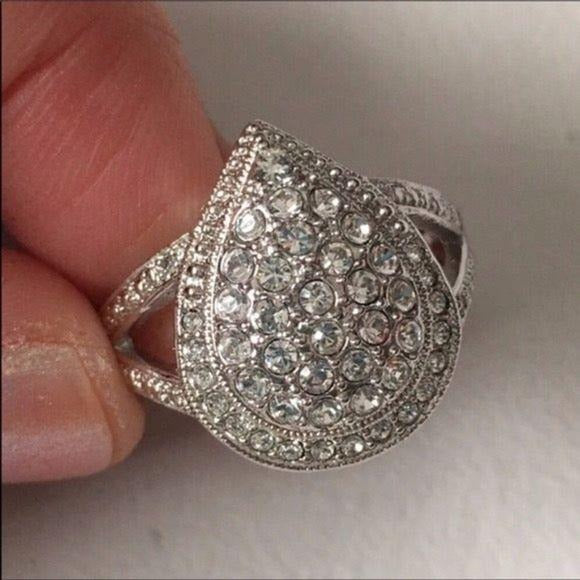 New Genuine Diamond & Crystal Teardrop Ring Silver Size 5