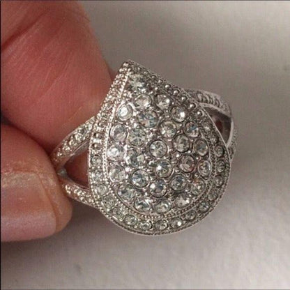 New Genuine Diamond & Crystal Teardrop Ring Silver Size 5