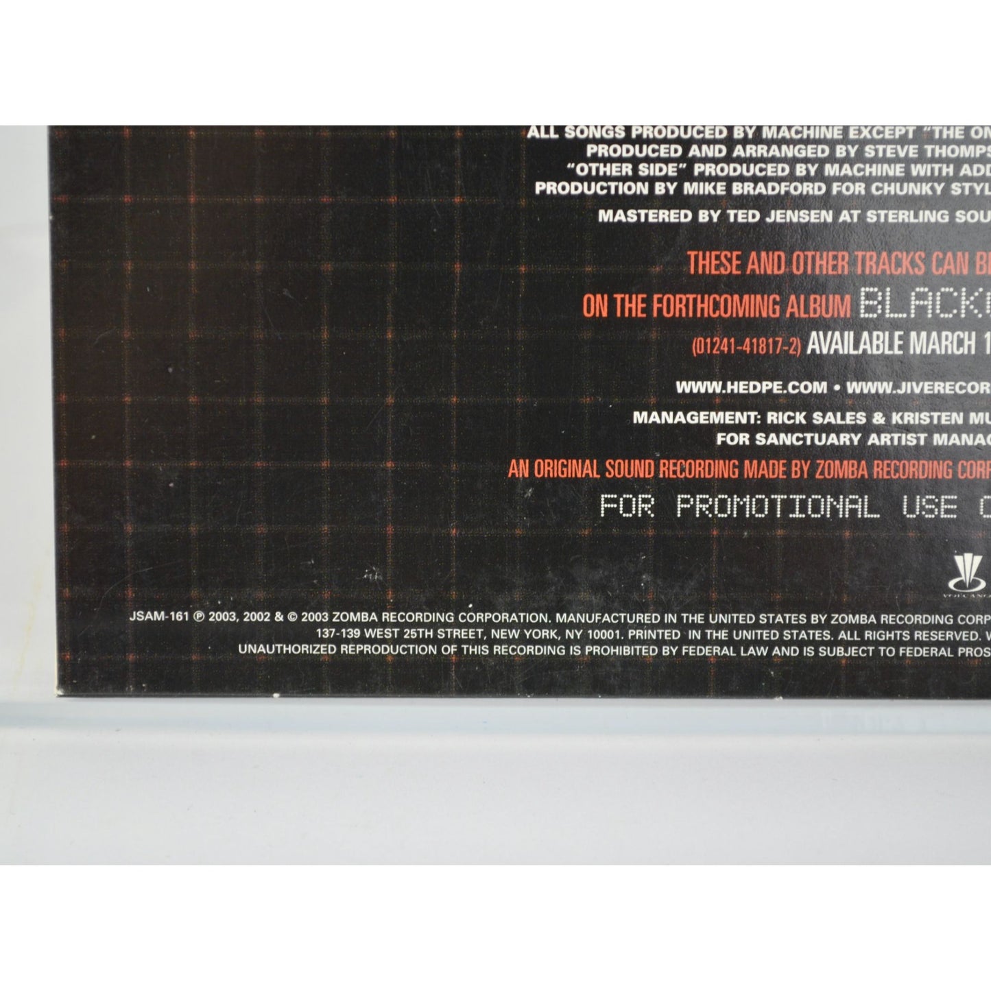 Hed Planet Rearth Blackout A Sampler CD Vintage 2003 Zomba