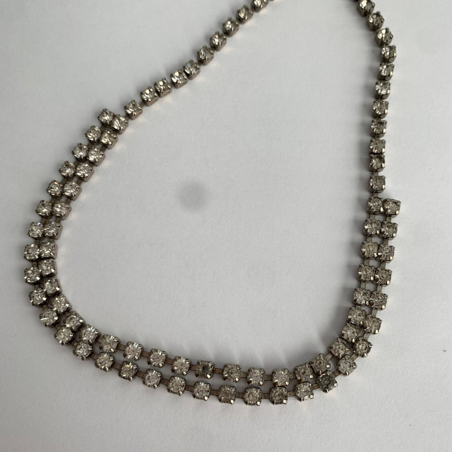 Vintage Rhinestone Double Collar Necklace Choker Silver