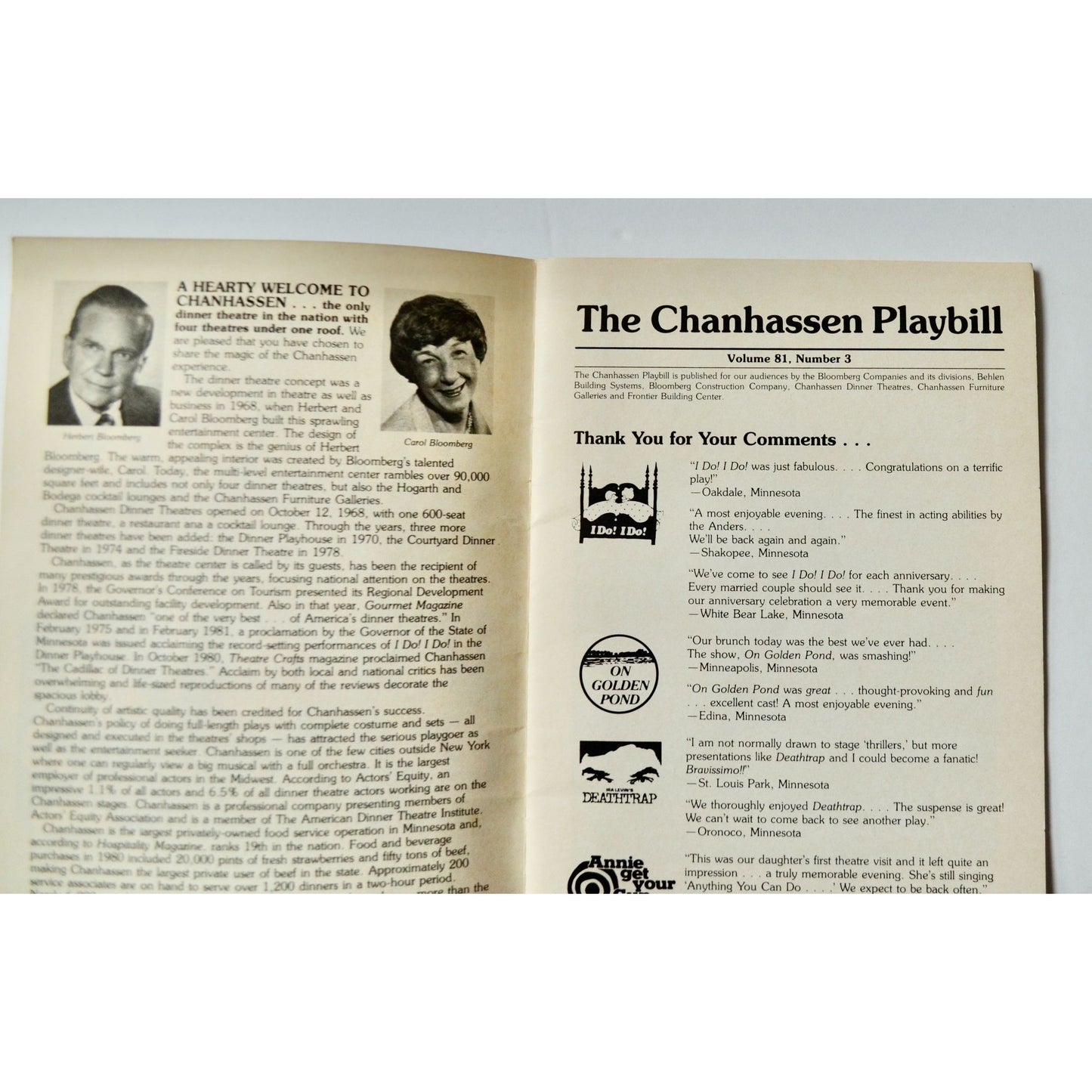 Chanhassen Playbill Volume 81 Number 3 Vintage