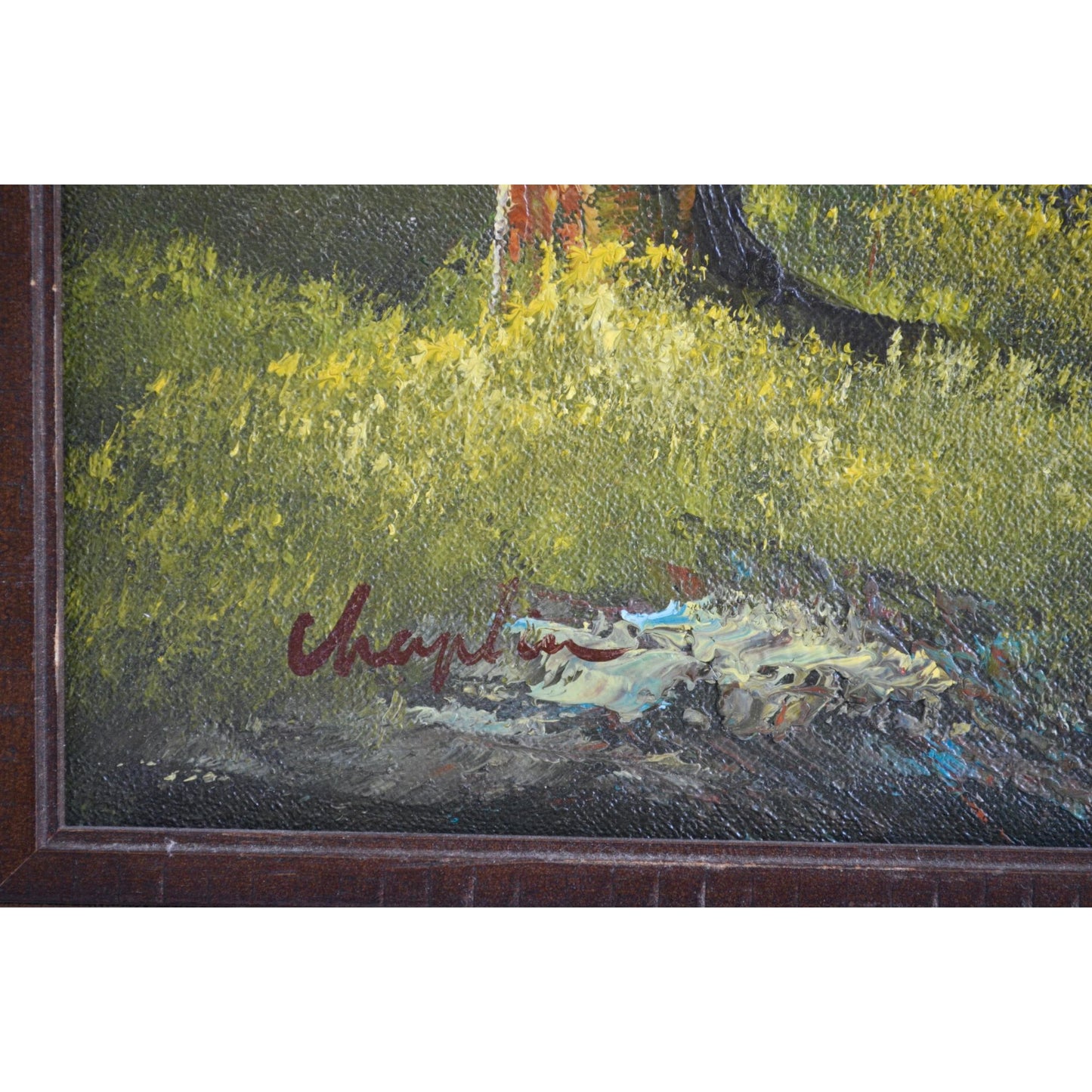 Vintage Handpainted Rustic Woodsy Cabin House Road Trail Lake Oil Painting Signed