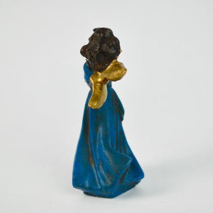 Vintage Hand-Painted Italian Angel Figurine With Cymbals Gold & Blue 3.5"